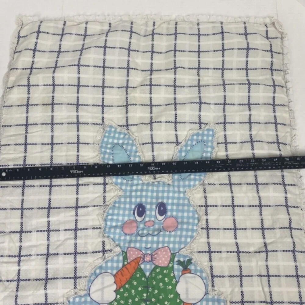 Vintage Baby Blanket Bunny Rabblit Patchwork Double Sided Front Back 44x28 Plaid